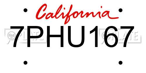 7PHU167 California License Plate