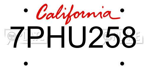 7PHU258 California License Plate