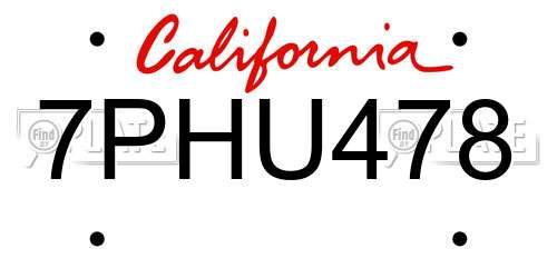 7PHU478 California License Plate