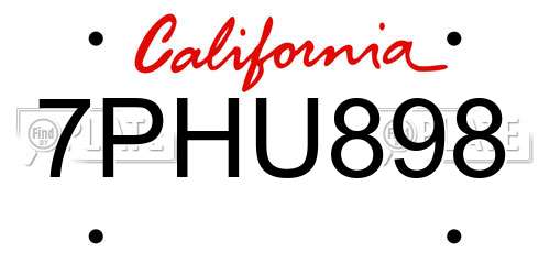 7PHU898 California License Plate