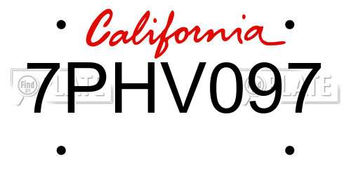 7PHV097 California License Plate