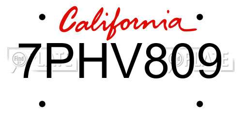 7PHV809 California License Plate