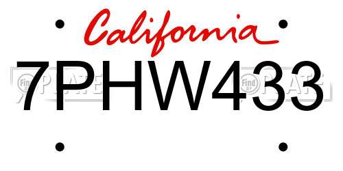 7PHW433 California License Plate