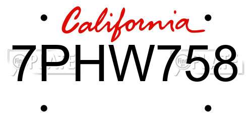 7PHW758 California License Plate