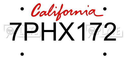 7PHX172 California License Plate