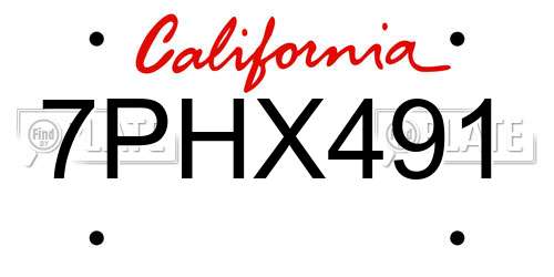 7PHX491 California License Plate