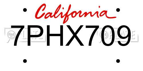 7PHX709 California License Plate
