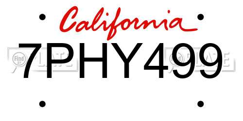 7PHY499 California License Plate