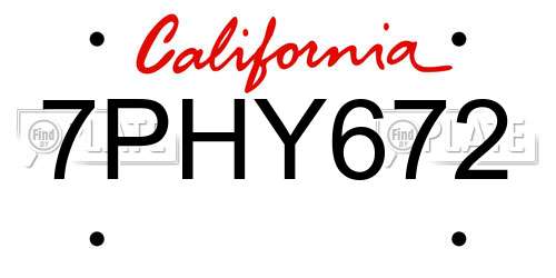 7PHY672 California License Plate