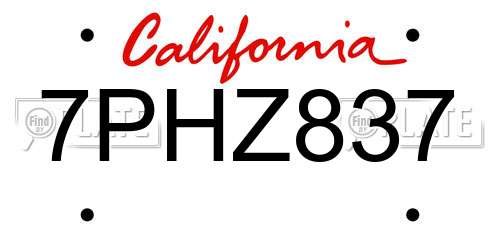 7PHZ837 California License Plate