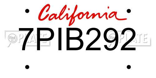 7PIB292 California License Plate