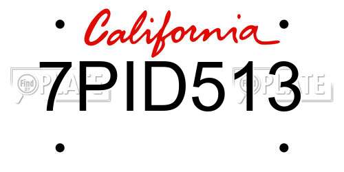 7PID513 California License Plate