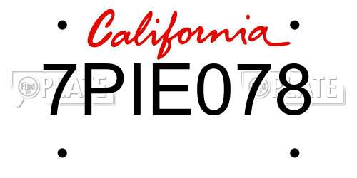 7PIE078 California License Plate