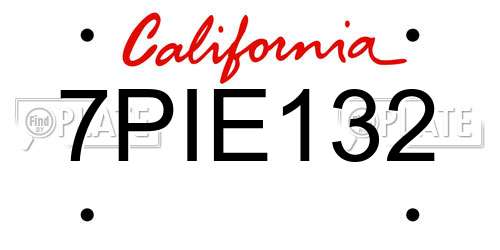 7PIE132 California License Plate