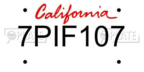 7PIF107 California License Plate