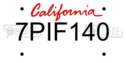 7PIF140 California License Plate