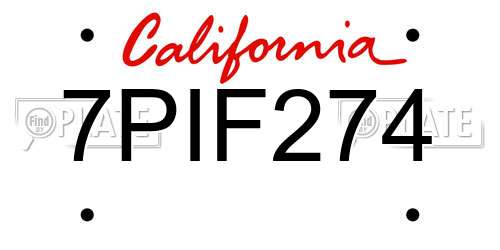 7PIF274 California License Plate