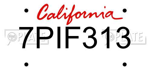 7PIF313 California License Plate