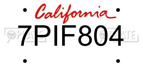 7PIF804 California License Plate