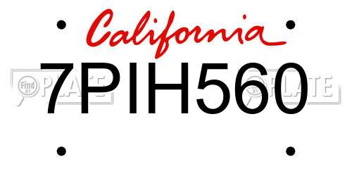 7PIH560 California License Plate