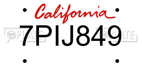 7PIJ849 California License Plate
