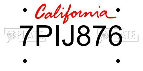 7PIJ876 California License Plate