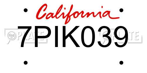 7PIK039 California License Plate