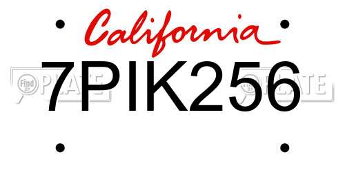 7PIK256 California License Plate