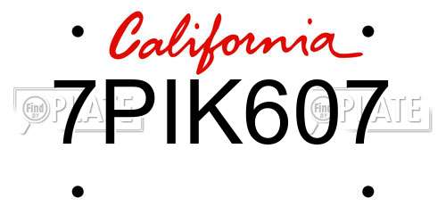 7PIK607 California License Plate