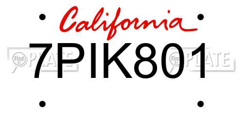 7PIK801 California License Plate