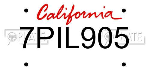 7PIL905 California License Plate
