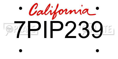 7PIP239 California License Plate