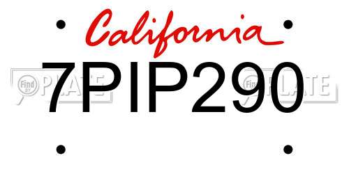 7PIP290 California License Plate