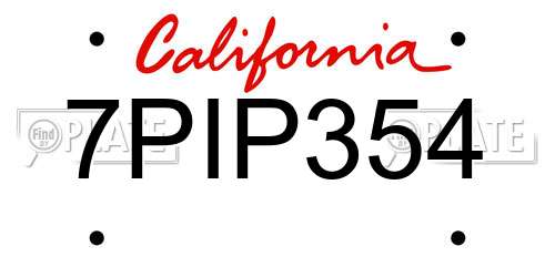 7PIP354 California License Plate
