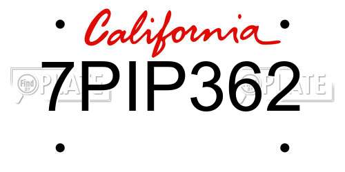 7PIP362 California License Plate