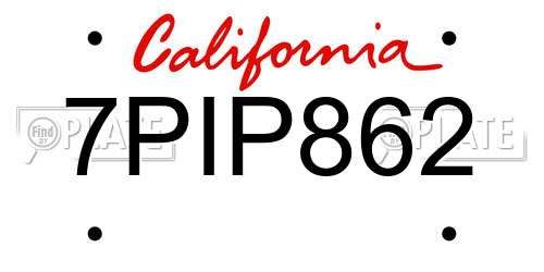 7PIP862 California License Plate