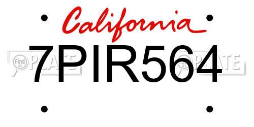 7PIR564 California License Plate