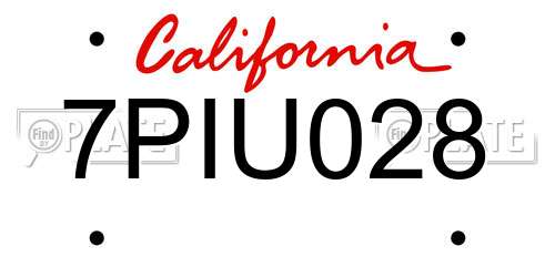 7PIU028 California License Plate