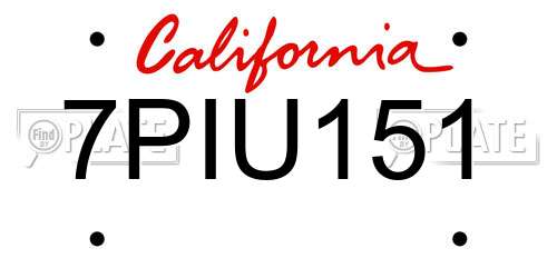 7PIU151 California License Plate