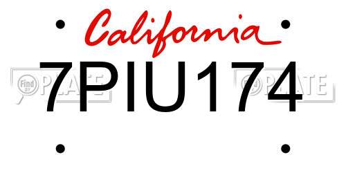 7PIU174 California License Plate