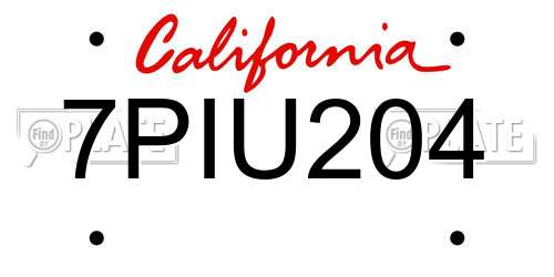 7PIU204 California License Plate