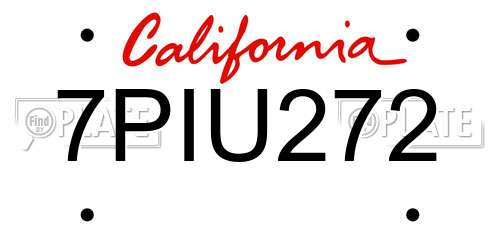 7PIU272 California License Plate