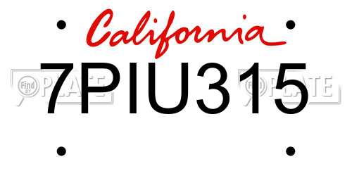 7PIU315 California License Plate
