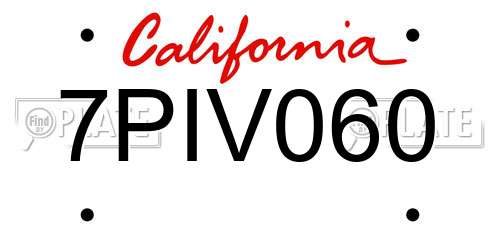 7PIV060 California License Plate