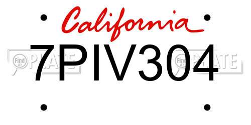 7PIV304 California License Plate