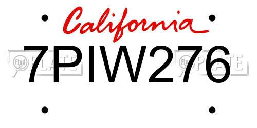 7PIW276 California License Plate
