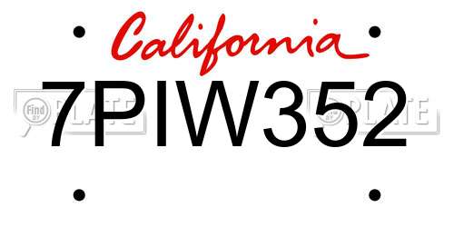 7PIW352 California License Plate