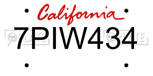 7PIW434 California License Plate