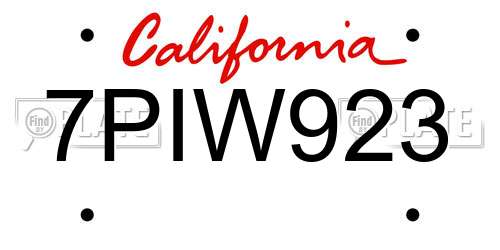 7PIW923 California License Plate
