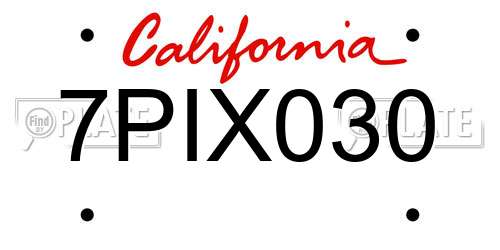 7PIX030 California License Plate